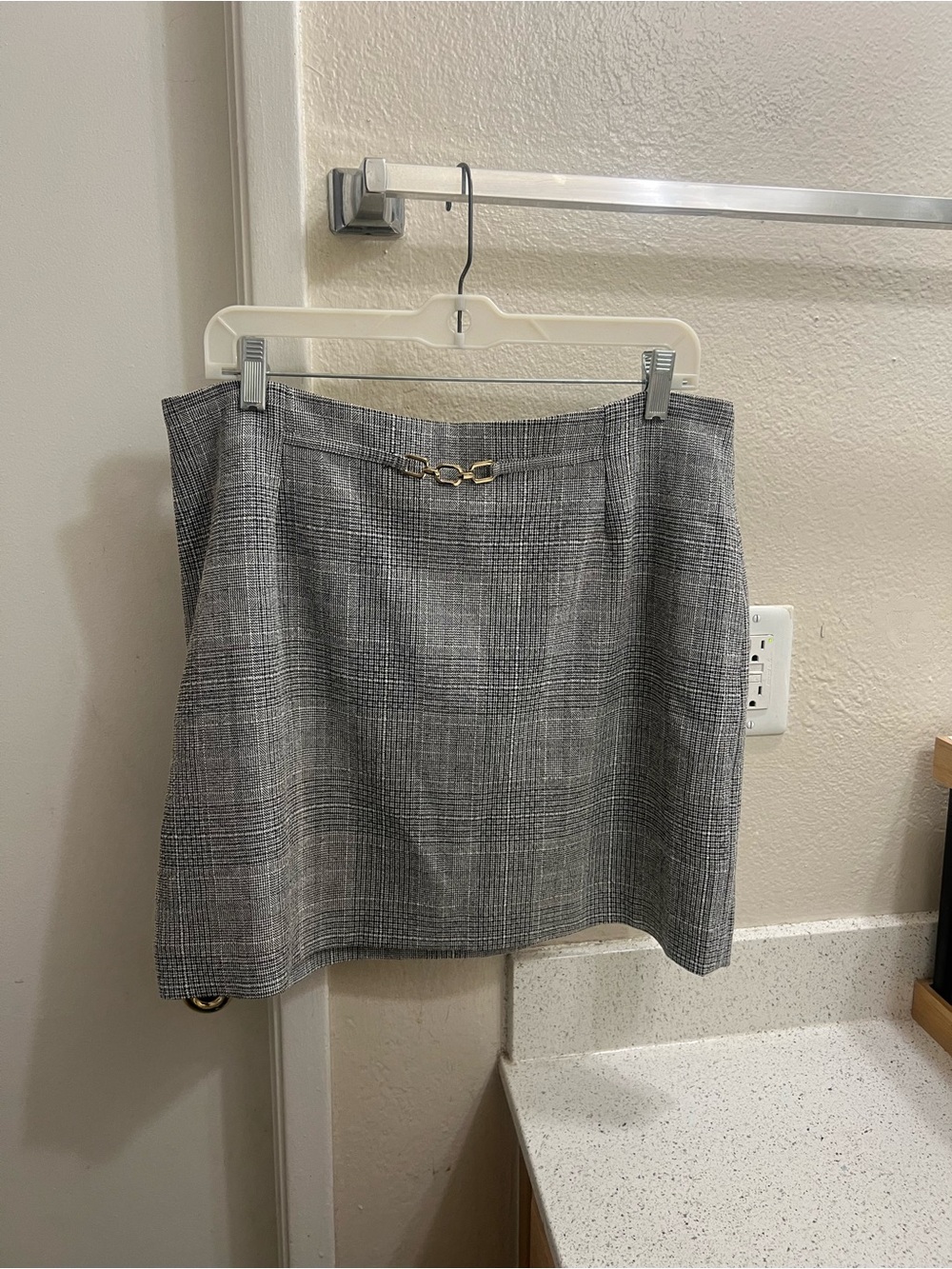 H&M Gray Plaid Mini Skirt with Gold Chain Detail